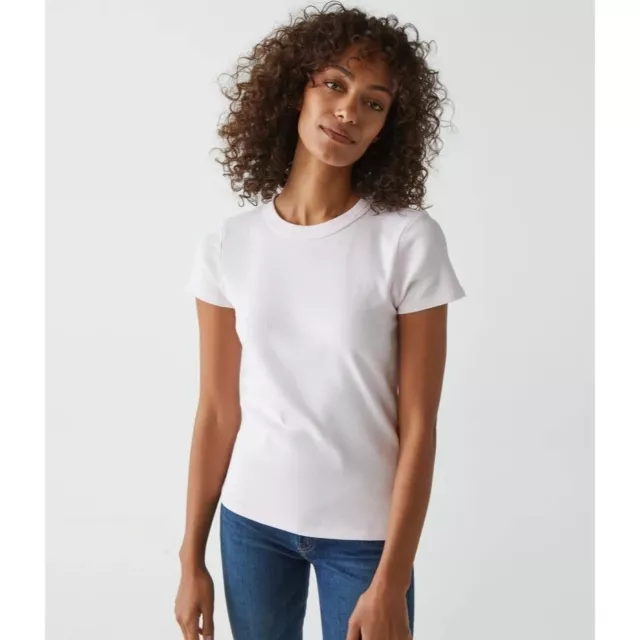 Michael Stars Crewneck White Ribbed Short Sleeve Lexy Tee