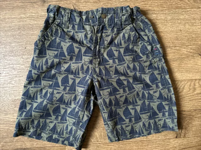 Fatface Boys Khaki Green Boat Print Cotton Shorts Age 10-11 Years VGC