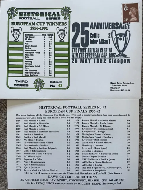 Celtic v Inter Milan European Cup Anniversary 1992 Dawn First Day Cover