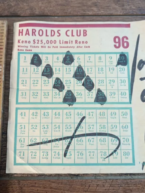 Vintage Harold's club casino ticket Reno Nevada 1958.  (P5)