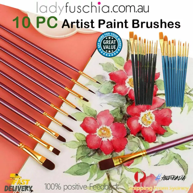 10pcs Artist Paint Brushes Set Painting Tool Acrylic Oil Watercolour Craft Kit