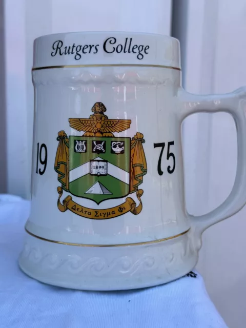 Vintage 1975 Delta Sigma Phi Sorority Rutgers  College ceramic stein mug USA