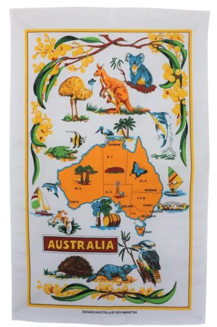 Australian Map Tea Towel, pure cotton, designed in Australia