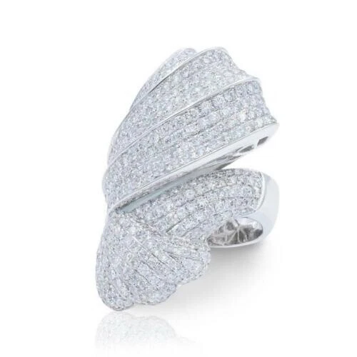Cocktail Engagement Pave Set Party Wear Ring Bypass Shank Ring 14K White Gold