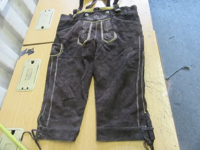 Vintage Austrian Trachten Lederhosen Octoberfest Leather Trousers Shorts Uk 37" 2