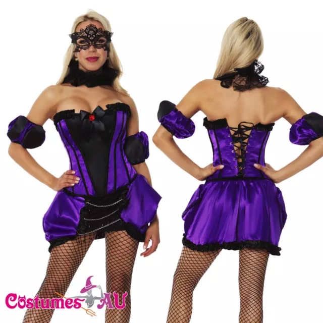 Ladies Purple Corset Moulin Rouge Burlesque Queen Of Hearts Costume Fancy Dress