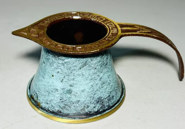 Vintage Jewish Memorial Brass & Enamel Candlestick Holder Oppenheim Israel RARE!