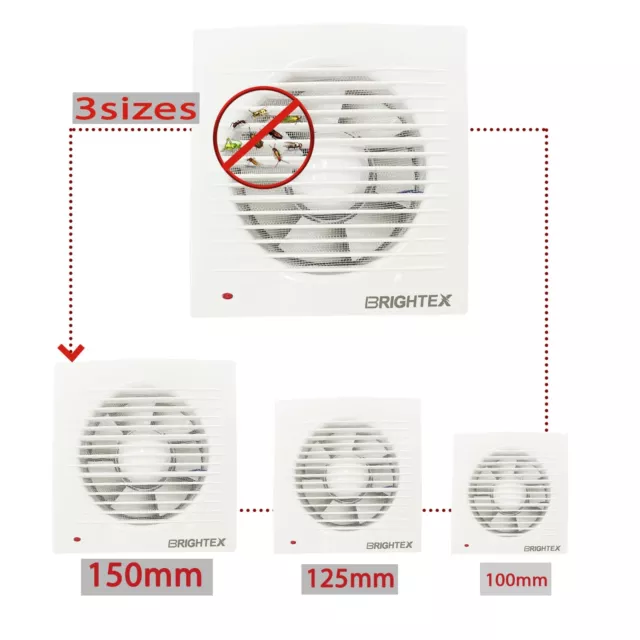 Brightex, Extractor fan bathroom 100mm,125mm,150mm standard ceiling mount wall