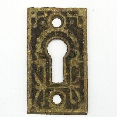 PAIR Vintage Ornate Bronze Skeleton Key hole Escutcheon 1 3/4" x 1" 2