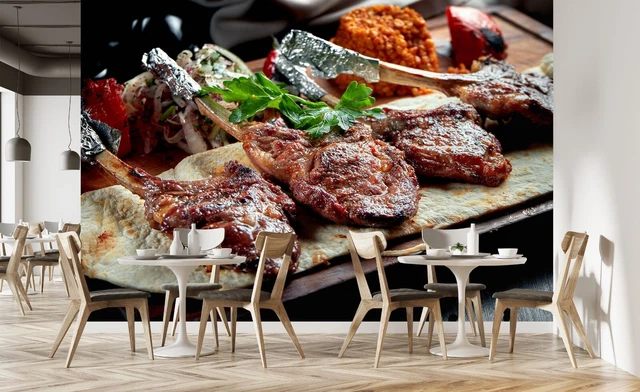3D GRILL KEBAB Shop BBQ K094 Wallpaper Wall Mural Self-adhesive