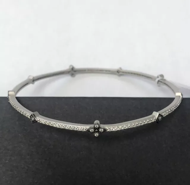 NWT FREIDA ROTHMAN Silver Pave CZ 2-Tone Clover Station Bangle Delicate Bracelet