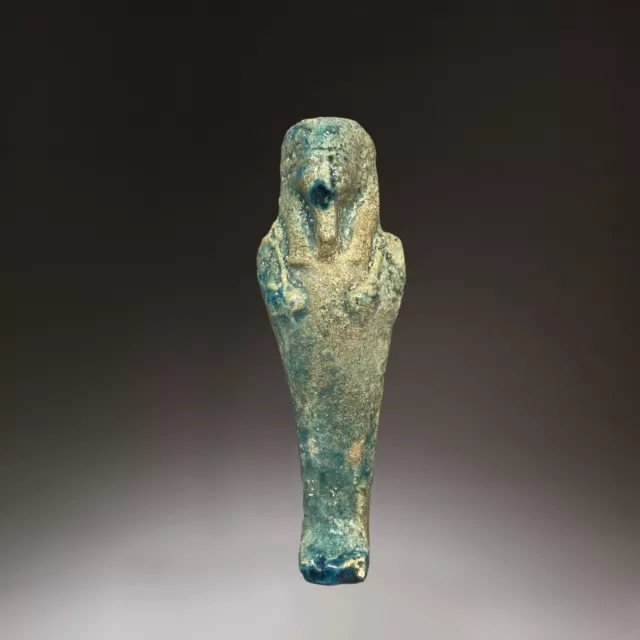 Ancient Egyptian Glazed Faience Ushabti Statue showing Hieroglyphics
