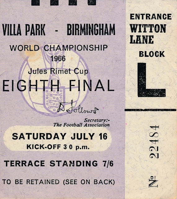 Ticket D'Entrée World Cup 1966 – Allemagne Vs Espagne – Coupe Du Monde