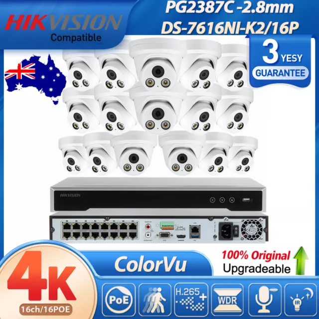 Hikvision OEM 16CH 16POE NVR 4K Security IR IP Camera CCTV System Outside AU Lot