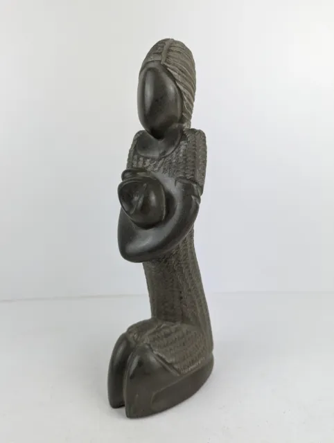 Vintage Hand Carved Soap Stone African Woman And Child Sculpture Fertility Image