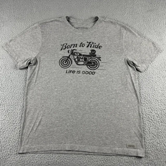 Life Is Good Shirt Mens Large Gray Black Motorcycle Born To Ride Graphic Logo