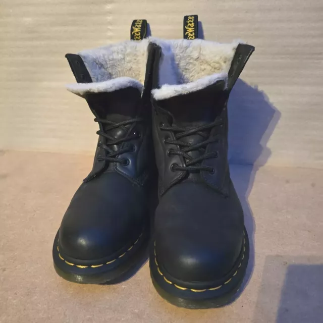 Dr Martens Black Serena Faux Fur Lined Boots 1460 Air Wair Bouncing Size 6.5 UK