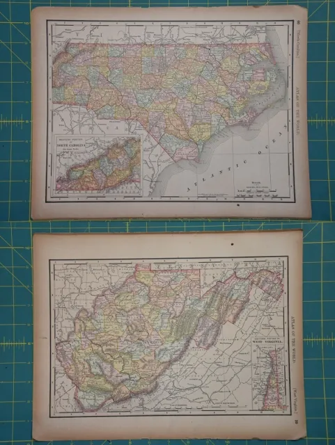 North Carolina West Virginia Vintage Original 1894 Rand McNally World Atlas Map