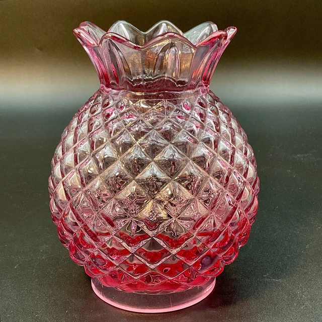 Fenton? Rare Diamond Pineapple Hurricane Lamp Shade Cranberry Pink Vgc 6 1/4” T Fenton? Rare Diamond Pineapple Hurricane Lamp Shade Cranberry Pink Vgc 6 1/4” T