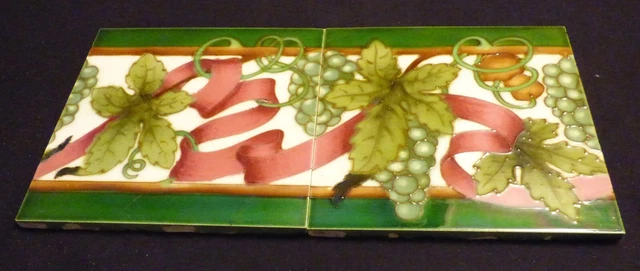 RARE Set Champagne Wine Grapes Leaves DESVRES -  Art Nouveau 2 Tile Jugendstil