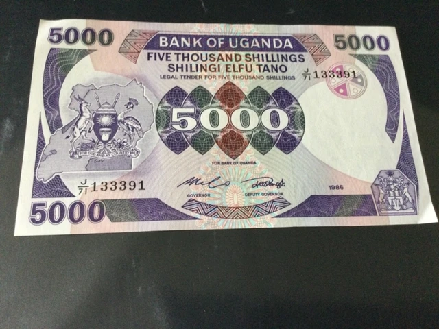 5,000 Uganda Shillings banknote dated 1986
