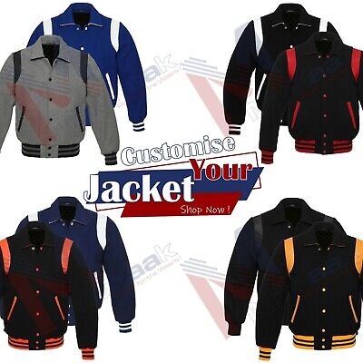 Varsity Baseball Bomber Style Letterman College Jacket with Color Leather Strips