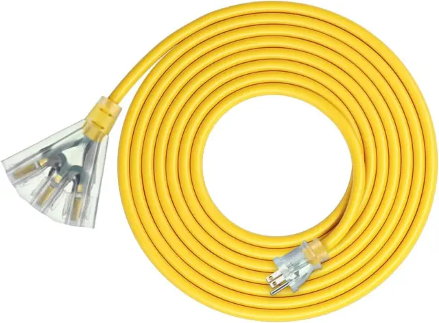 Cable de extensión calibre 12/3 de 15 pies exterior divisor de cable de extensión de tres grifos, pesado D