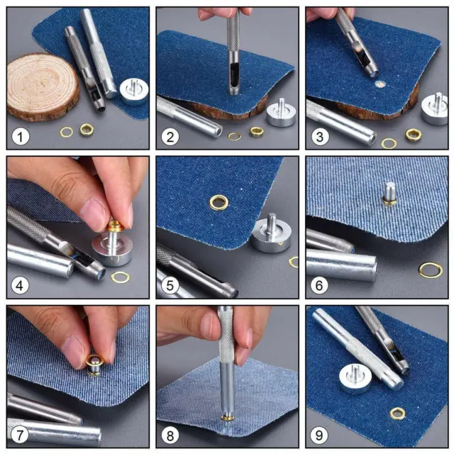 Ösenbefestigung Lochstanzer Handwerkzeug Set Leder Handwerk Reparatur Tüllen Einstellung 2