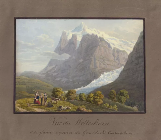 Wetterhorn Berner Alpen Gletscher Schweiz Suisse aquatint Aquatinta Lamy 1825