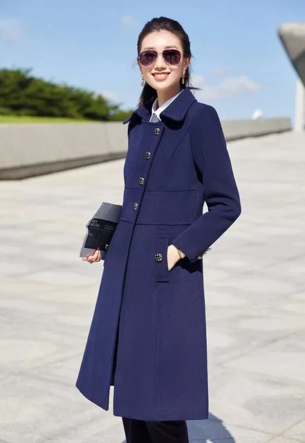 Manteau Long Femme BURTON Bleu Marine En Laine - Taille 42, Neuf Avec étiquettes