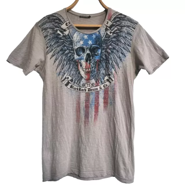VINTAGE BLACKROCK DENIM & Co Women Grey T Shirt Sz M American Flag ...