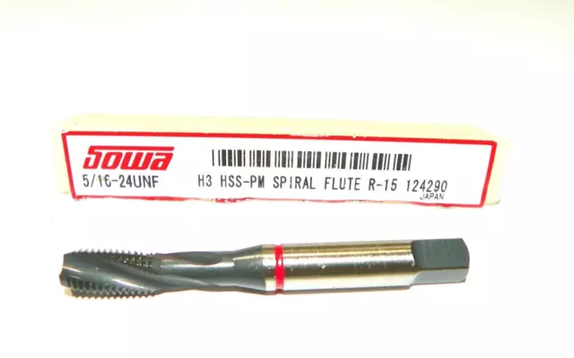 Sowa Tool 5/16-24 H3 Spiral Flute Red Ring Tap CNC Style 48 HRC HSS 124-290 ST52