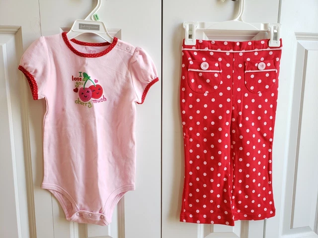 Carters Girl Pink Red Cherry Top Pants Set Nwot 24 Mo 2 2T