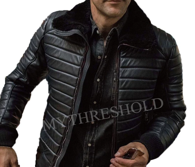Men's Double Black Puffer Luxury Winter Real Leather Biker Racer Jacket