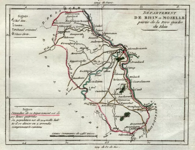 Mittelrhein Original Kupferstich Landkarte Breton 1805