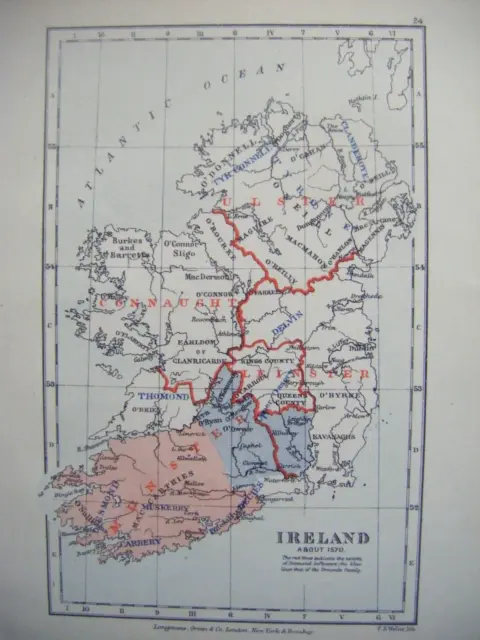 Original 1899 Antique Map Ireland about 1500