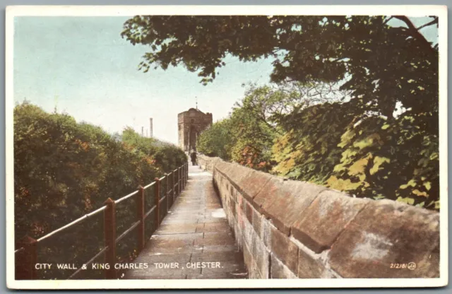 Chester Cheshire Postcard City Wall & King Charles Tower 1931 Valentines 212181