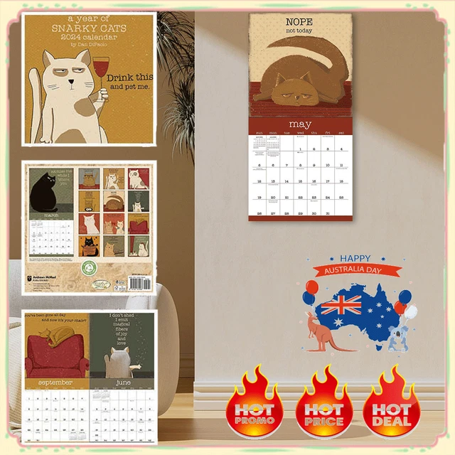 A YEAR OF Snarky Cats 2025 Wall Calendar 12 Monthly Wall Hanging