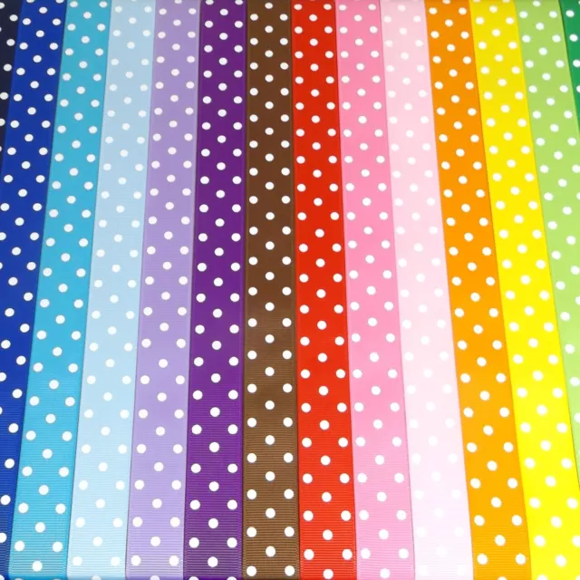 22mm Polka Dot Grosgrain Ribbon - Full 100Yrd Wholesale Rolls, White Spots 7/8"