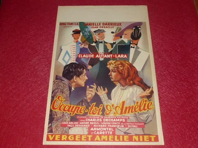 Cinema Affiche Originale Belge Occupetoi D'amelie Desailly Darrieux Feydeau 1949