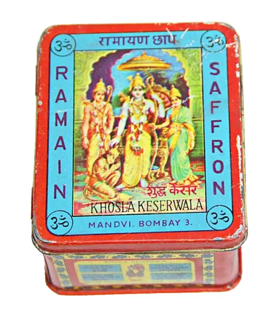Alte Vintage seltene Ramain Marke Safran Litho Print Werbung Blechdose Indien T2