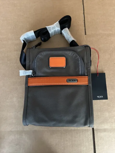 TUMI Alpha Pocket Bag Small Grey with Orange Trim $225