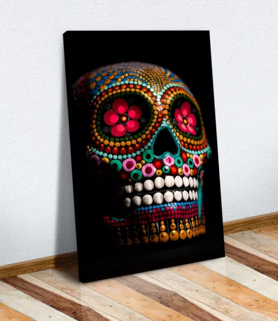 Candy Skull Black  Canvas Wall Art Artwork 30Mm Deep Framed Print