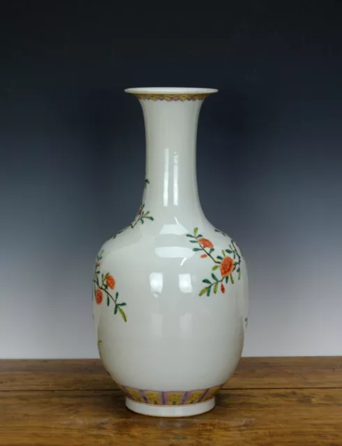 Superb Chinese Qing Qianlong MK Enamel Famille Rose Flower Porcelain Vase 3