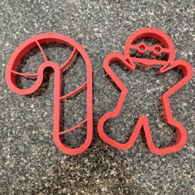 Vintage 5.5” Red Plastic Gingerbread Man & Candy Cane Christmas Cookie Cutters