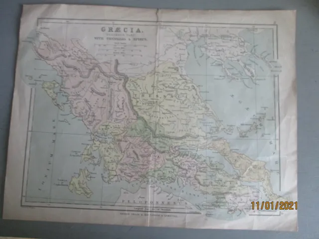 ANTIQUE VICTORIAN MAP OF GREECE IN ANCIENT ROMAN PERIOD. ( 27 cm x 21 cm)