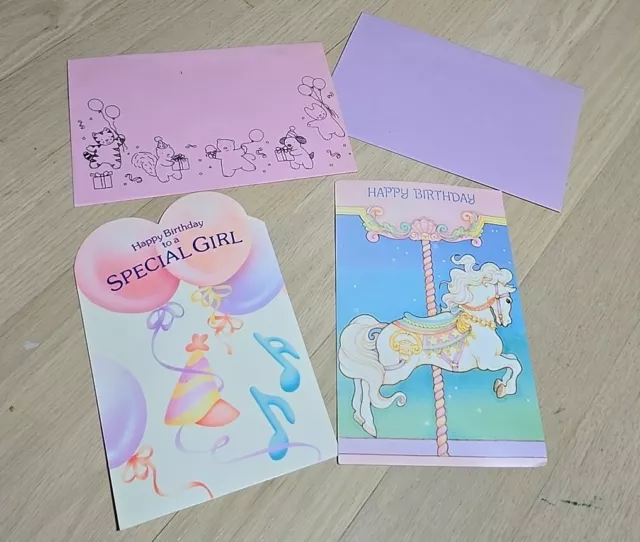 Set Of 2 Vintage American Greetings Birthday Cards Girl  New Old Stock