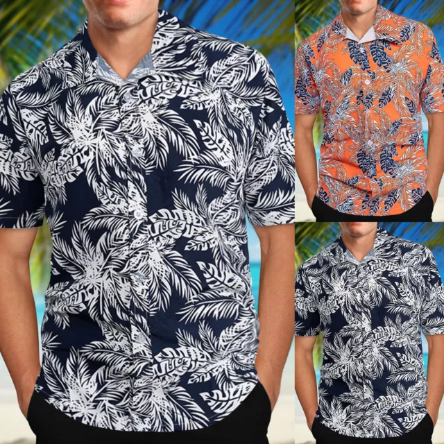 Short-Sleeved Collar Loose Casual Men's Printed Turndown Shirts Blouse Spring