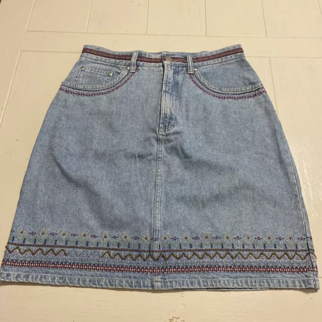 VINTAGE CROSSROADS DENIM Skirt Women’s Size 10 Pencil Embroidered ...