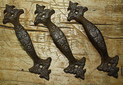 2 Large Cast Iron Antique Style FANCY Barn Handle Gate Pull Shed Door Handles #6